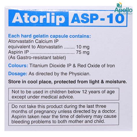 Atorlip ASP 10 Capsule 10's Price, Uses, Side Effects, Composition - Apollo Pharmacy