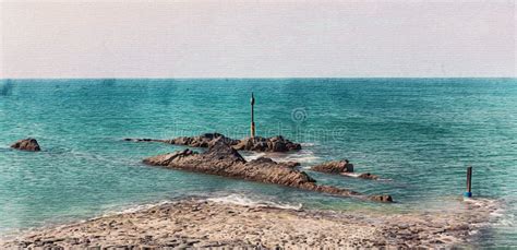 Watercolor Painting on Canvas. Printable Postcard. Landscape in Bude, Cornwall, England Stock ...