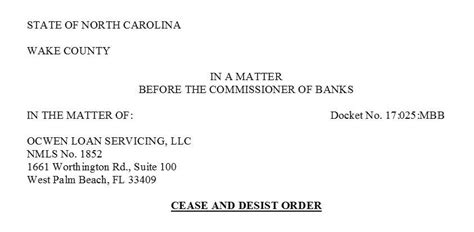 North Carolina Slaps Ocwen with a Cease-and-Desist Letter - FORECLOSURE FRAUD