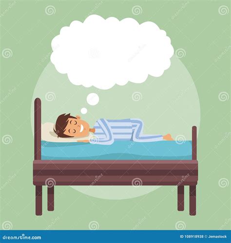 Colorful Scene Boy Dreaming In Bed At Night With Cloud Callout Vector Illustration ...