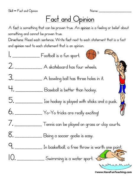 Sports Fact and Opinion Worksheet by Teach Simple