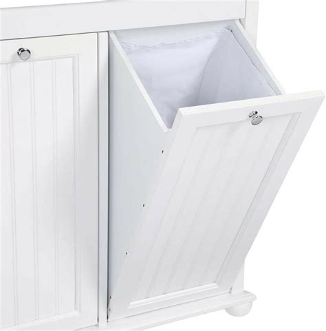 Tilt-Out Laundry Hamper Cabinet Storage White Wooden 2-Compartment