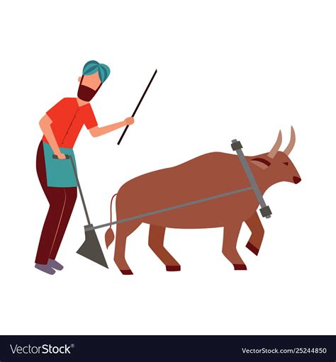 Indian Farmer Ploughing Clipart People