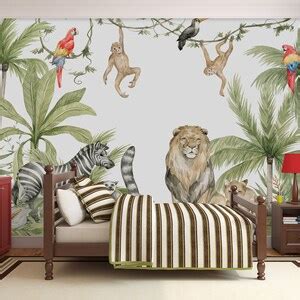 African Animals Wallpaper Giraffe Parrots Monkeys Kid - Etsy