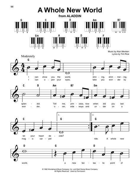 A Whole New World Piano Chords Easy - Sheet and Chords Collection