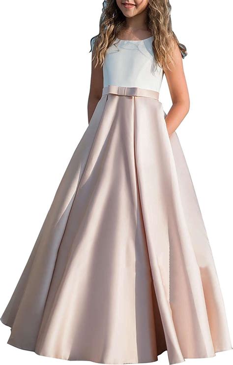 hengyud Long Junior Bridesmaid Dress 7-16 Blush Prom Dresses for Girls ...