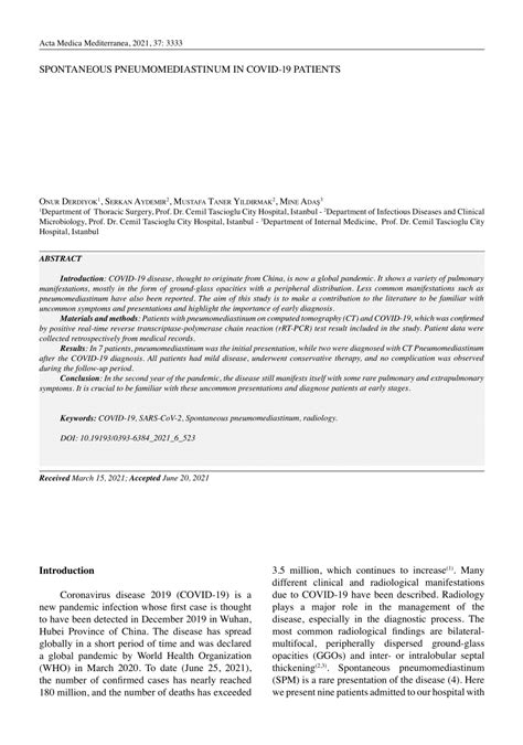 (PDF) SPONTANEOUS PNEUMOMEDIASTINUM IN COVID-19 PATIENTS