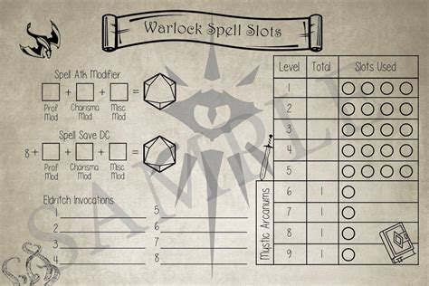 Warlock Spell Tracker D&D Spell Slot Tracker Spell Caster - Etsy Canada in 2022 | Warlock spells ...