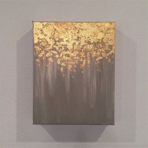 Gold leaf painting, abstract gold leaf painting, 8x10 wall art, heavy duty canvas painting ...