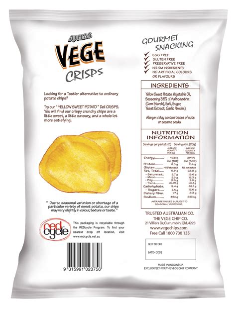 Vege Deli Crisps - Yellow Sweet Potato - Vege Chips | Gluten Free Snacks