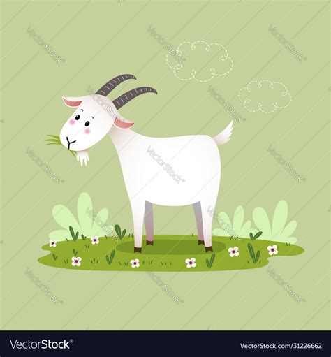 A cartoon goat eating grass Royalty Free Vector Image