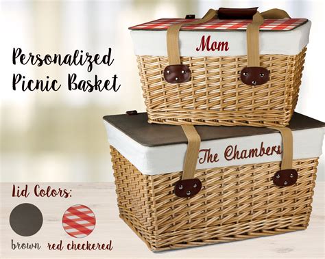 Personalized Wedding Gift Picnic Basket with Embroidered