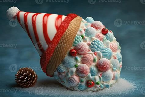 Christmas creamy sweet cone, Christmas ice cream with Santa's hat, . 23142633 Stock Photo at ...