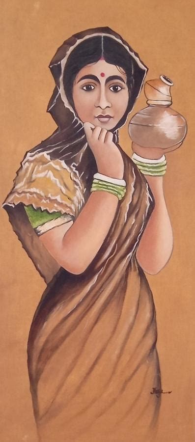 Milkmaid lady orginal oil painting Painting by Meganathan M - Fine Art America