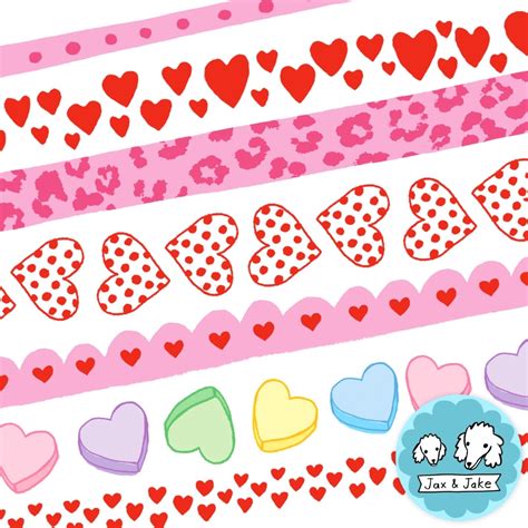 Valentines Day Clipart Borders, Candy Heart Clip Art Frames, February Boarders, BW Included PNG ...