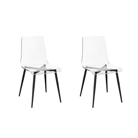 A La Carte Set of 2 Clear Acrylic Dining Chairs w/Black Metal Base ...