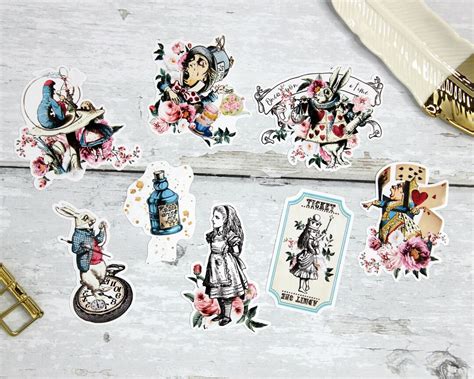 Alice in Wonderland Vintage Stickers White Rabbit Mad Hatter Whimsical ...