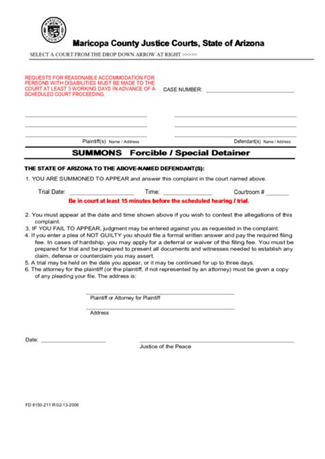 Fillable Maricopa County Justice Courts Form printable pdf download