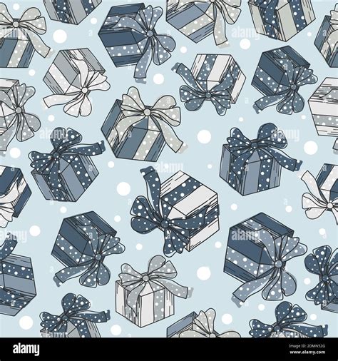 Christmas blue seamless pattern with gift. Vector background. Cute ...