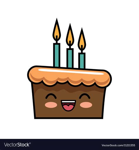 Cute kawaii cake chocolate candles happy Vector Image