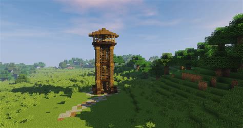 Planning out some ideas for my 1.13 world, a watchtower at sunrise ...