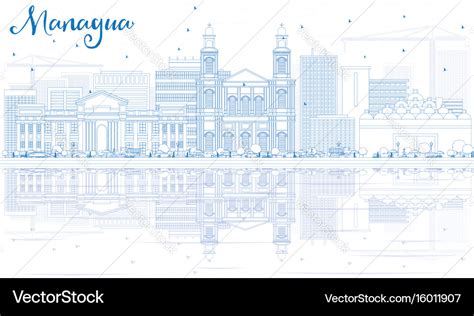 Outline managua skyline with blue buildings and Vector Image