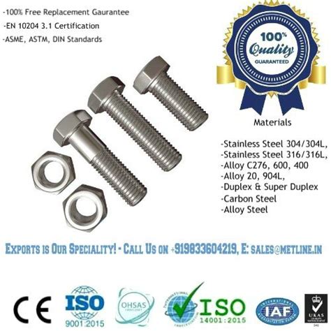 Stainless Steel Nut & Bolts Manufacturers, Suppliers, Factory in India