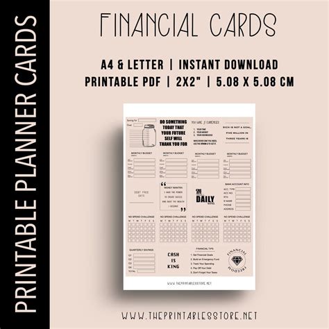 Financial Planner Cards Printable Budget Card No Spend - Etsy