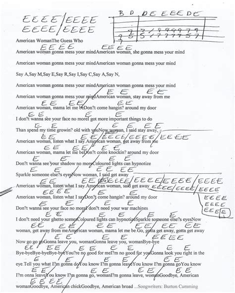 American Woman (The Guess Who) Guitar Chord Chart | Guitar chord chart, The guess who, Say say say