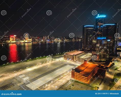 Aerial View of the Cityscape of Detroit, Michigan, USA Illuminated at ...