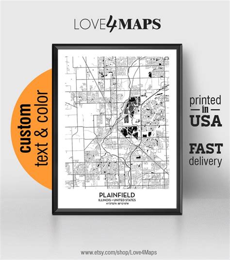 Plainfield Illinois Map Plainfield City Print Plainfield - Etsy