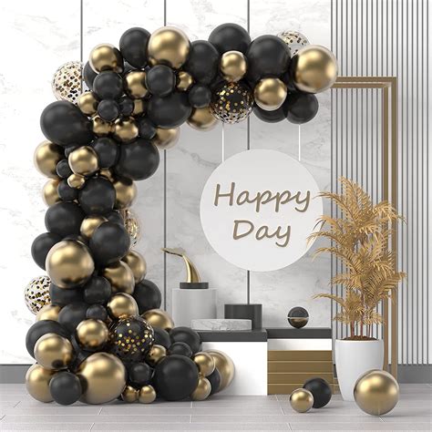 Buy Black Gold Balloons Garland Kit - 120Pcs Black Metallic Gold Confetti Latex Balloons Arch ...