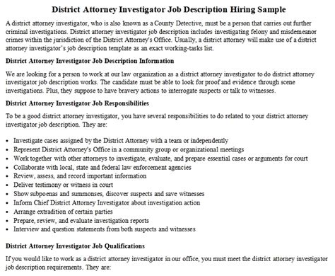 District Attorney Investigator Job Description Hiring Sample | room ...