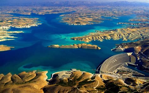 aerial, View, Blue, Dam, Hill, Lake, Landscape, Nature, Panoramas ...