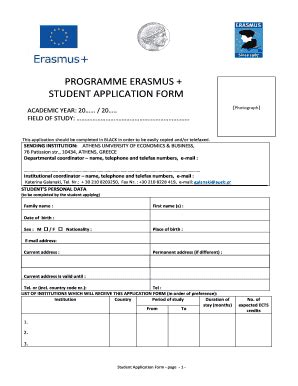 Erasmus Application Form - Fill Online, Printable, Fillable, Blank ...