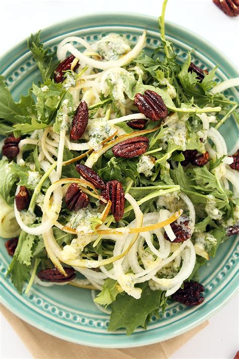 Pear Noodle, Mizuna Greens and Spiced Pecans with Parsley-Goat Cheese ...