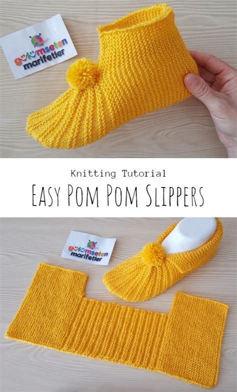 Knit Easy Pom Pom Slippers - Pretty Ideas