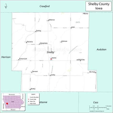 Map of Shelby County, Iowa - Where is Located, Cities, Population, Highways & Facts