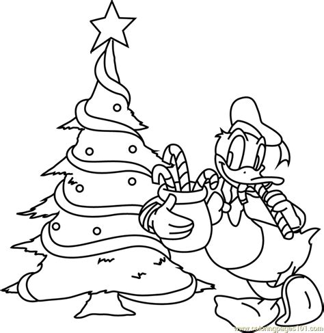 Donald Duck with Christmas Tree Coloring Page for Kids - Free Christmas ...