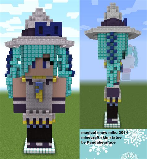 Snow Miku 2014 Minecraft Skin Statue front, side by Pandabearface on DeviantArt