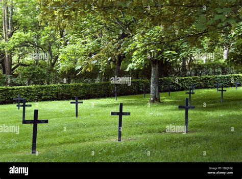 German WW1 soldier graves marked by iron crosses at Bray sur Somme Deutscher Soldatenfriedhof ...