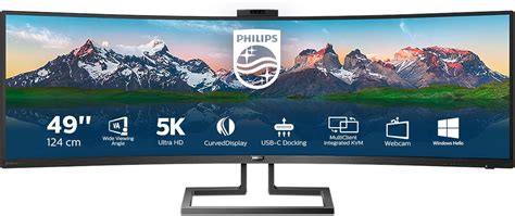 Philips 499P9H- 49 Inch Curved Dual QHD Monitor, 70Hz, 5ms, VA, WebCam, Speakers, USB-C Dock ...