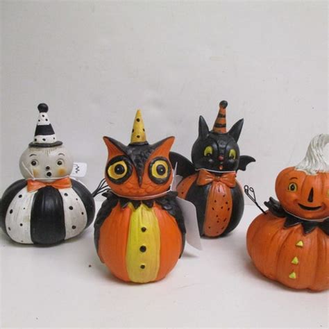 Set of 4 Halloween Pumpkin Peeps by Johanna Parker Retro - Etsy