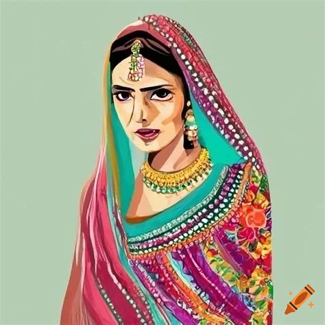 Sketch of a woman in traditional pakistani clothing on Craiyon