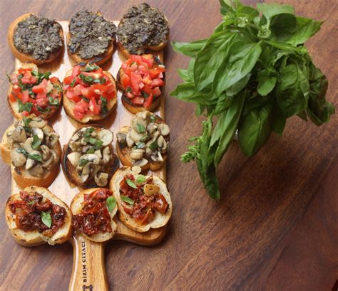 BRUSCHETTA PLATTER (with tomato & basil, mushroom & thyme, olive-caper ...