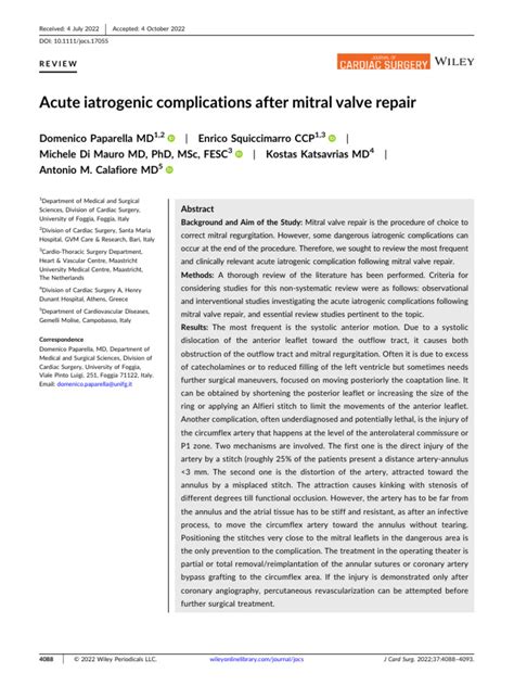 Acute Iatrogenic Complications After Mitral Valve Repair | PDF