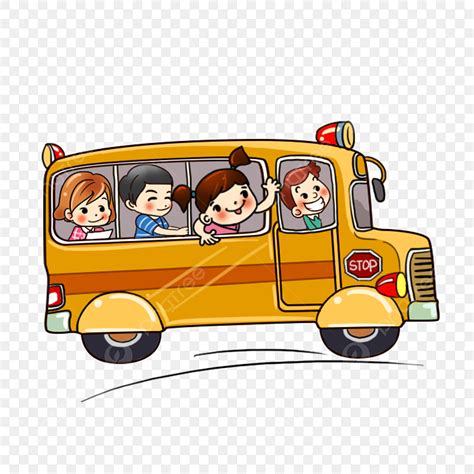 Yellow School Bus PNG Picture, Hand Drawn Cartoon School Bus Going To ...