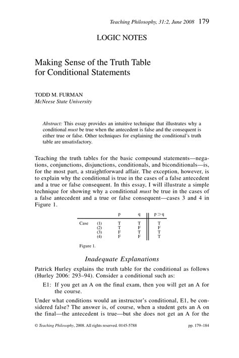 (PDF) Making Sense of the Truth Table for Conditional Statements