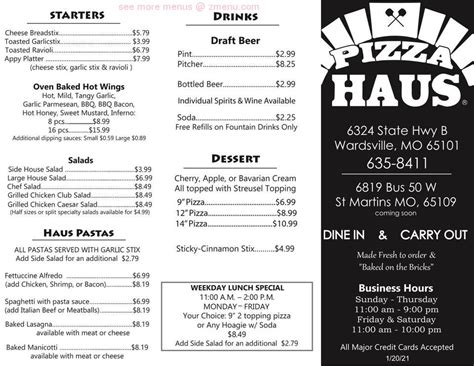 Online Menu of Pizza Haus - Wardsville Restaurant, Jefferson City ...