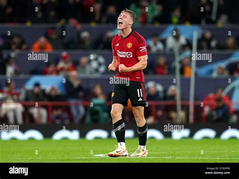 Manchester United's Rasmus Hojlund celebrates scoring their side's first goal of the game during ...